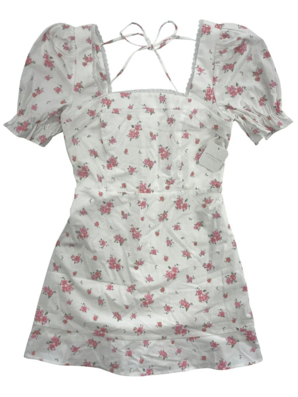Altard State Ivory Pink Floral Puff-Sleeve Floral Mini Dress Size S MSRP$76 NEW - Picture 1 of 10